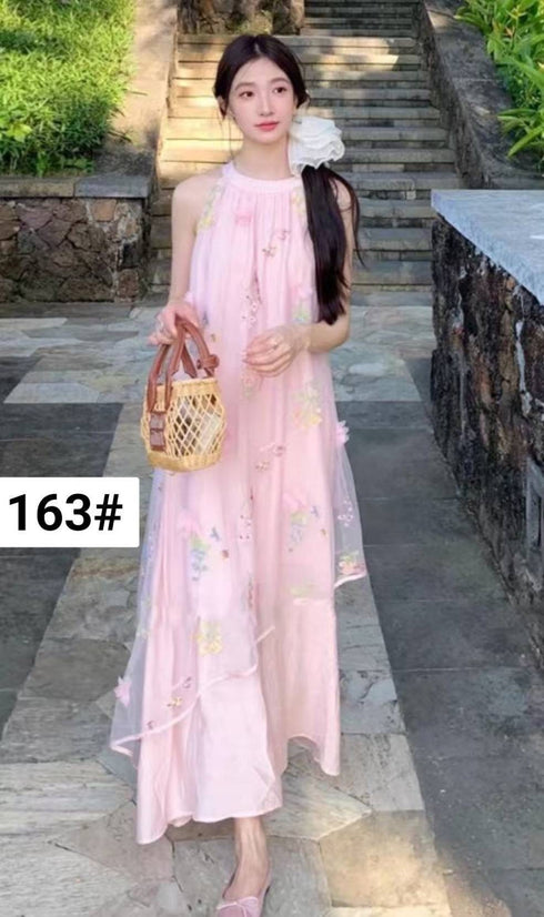 Women around Neck Floral Asymmetrical Long Maxi Dress